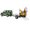 Bruder Land Rover Defender avec remorque simple essieu, mini-pelle JCB + figurine